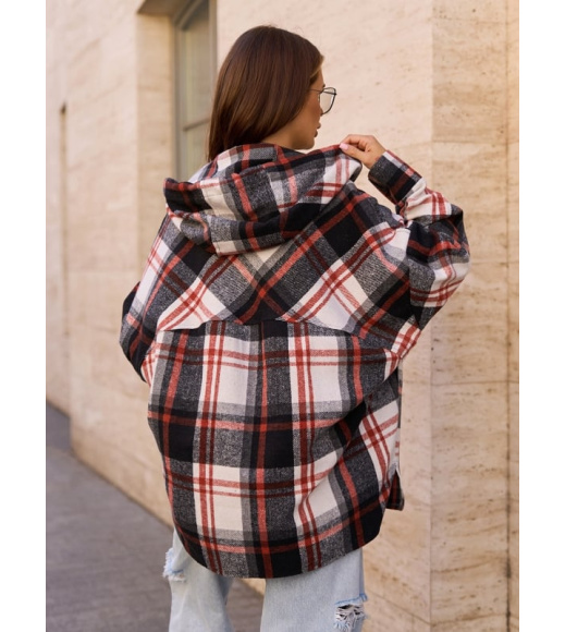 Клетчатая шерстяная рубашка с капюшоном