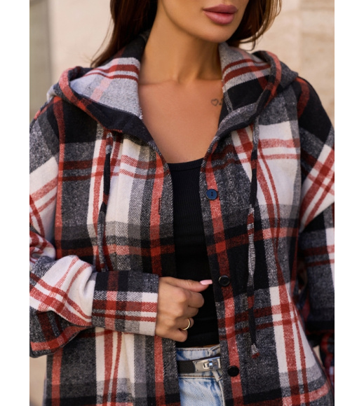 Клетчатая шерстяная рубашка с капюшоном