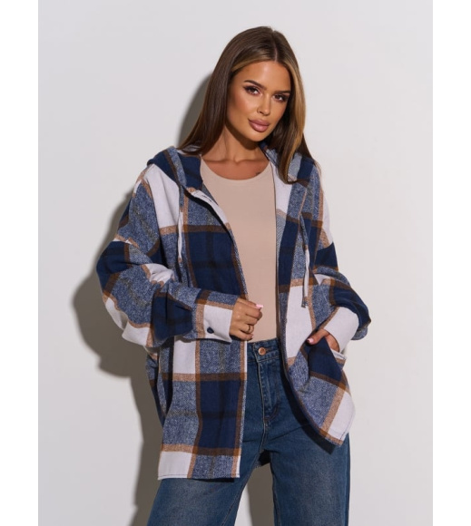 Синяя шерстяная рубашка с капюшоном