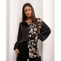 Черная шелковая рубашка с принтованной вставкой