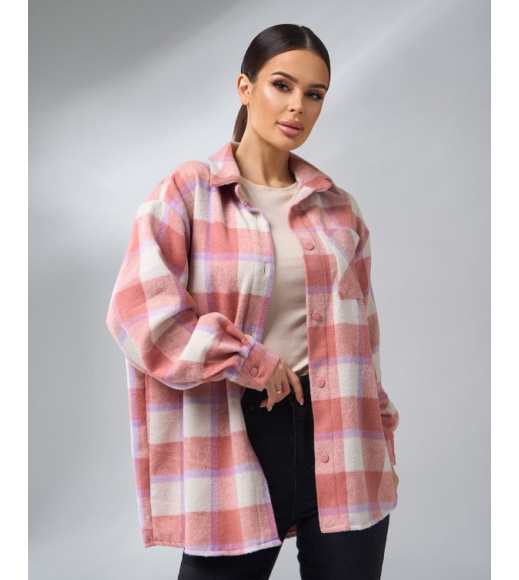 Шерстяная терракотовая клетчатая рубашка с карманом