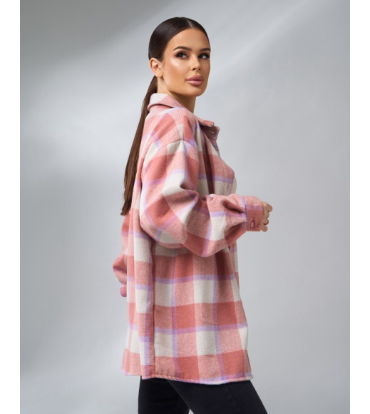 Шерстяная терракотовая клетчатая рубашка с карманом