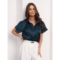 Шелковая свободная рубашка темно-зеленого цвета