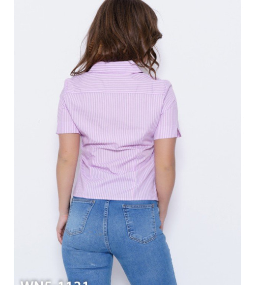 Сиреневая полосатая рубашка с тремя карманами
