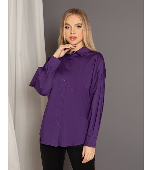 Фіолетова бавовняна сорочка з призібраними рукавами