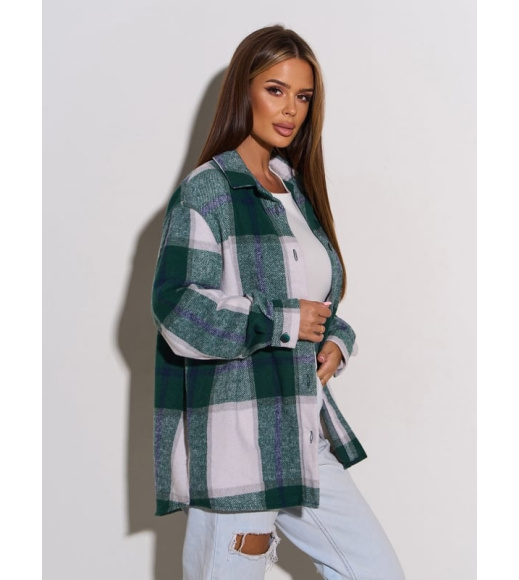 Зеленая свободная шерстяная рубашка в клетку