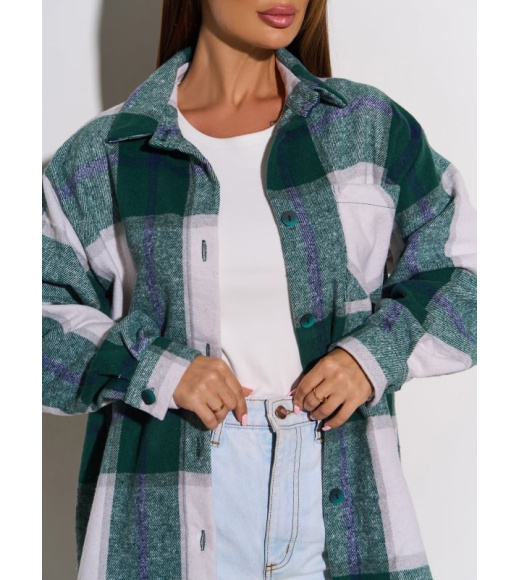 Зеленая свободная шерстяная рубашка в клетку