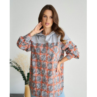 Комбинированная свободная рубашка с клетчатой вставкой