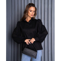 Черная хлопковая рубашка с объемными рукавами