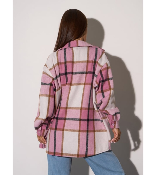 Шерстяная розовая клетчатая рубашка с карманом