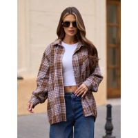 Клетчатая коричневая рубашка из шерсти с карманом