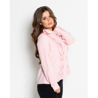 Розовая коттоновая рубашка с рюшами и плиссировкой
