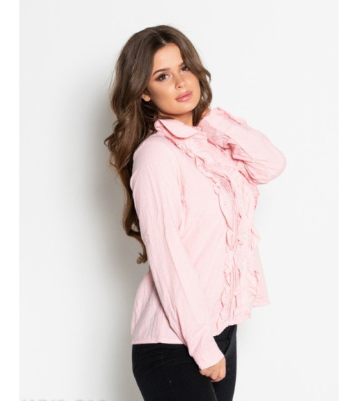 Рожева котонова сорочка з рюшами і плісировка