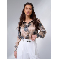 Бежевая шелковая рубашка с принтом