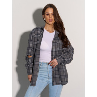 Серая фланелевая рубашка в клетку с вырезами