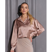 Шелковая удлиненная рубашка бежевого цвета