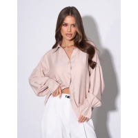 Бежевая льняная рубашка с воланами на рукавах