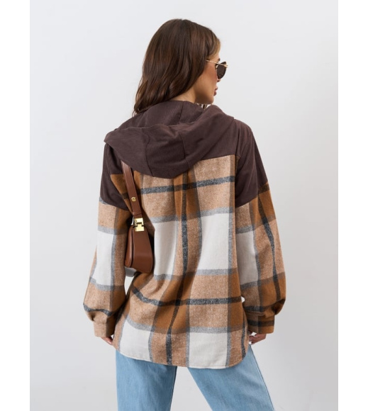 Коричневая утепленная рубашка с вельветовой вставкой