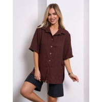 Темно-коричневая льняная рубашка с разрезами