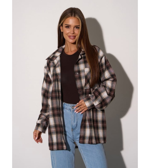 Клетчатая рубашка из коричневого хлопка с карманом