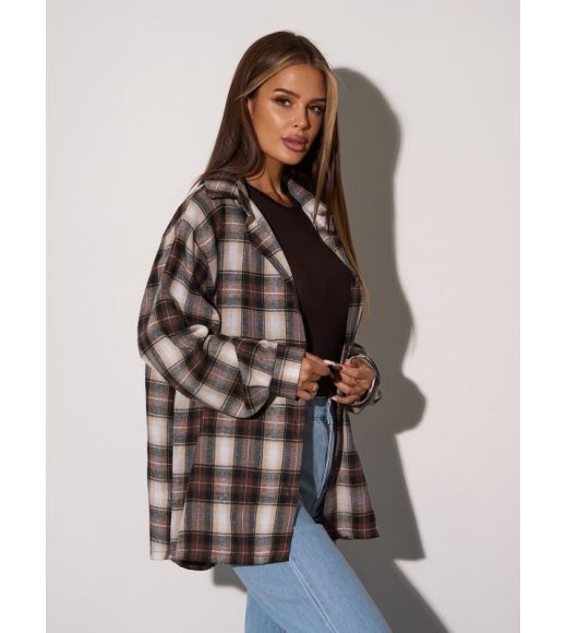 Клетчатая рубашка из коричневого хлопка с карманом