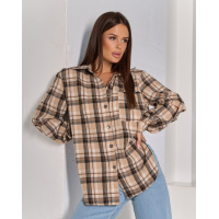 Клетчатая бежевая рубашка с разрезами на рукавах