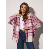 Розовая шерстяная оверсайз рубашка в клетку