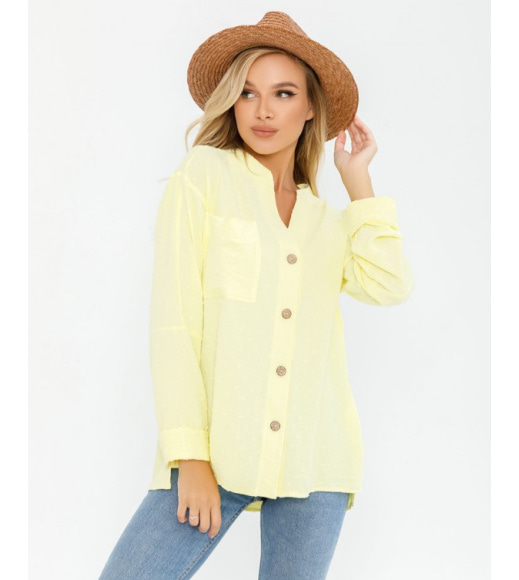 Желтая фактурная рубашка с карманом