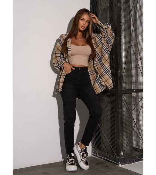 Шерстяная клетчатая рубашка бежевого цвета с капюшоном