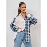 Комбинированная рубашка с разрезами и клетчатой вставкой