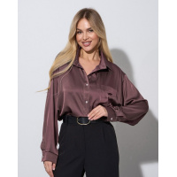 Шелковая удлиненная рубашка коричневого цвета