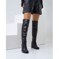 Черные высокие сапоги на каблуках