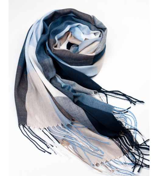 Голубой тонкий клетчатый шарф-палантин