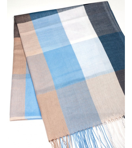 Блакитний тонкий картатий шарф-палантин