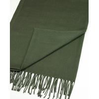 Однотонный шарф-палантин цвета хаки с бахромой