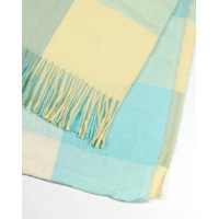 Блакитний з бежевим картатий шарф-палантин з кашеміру