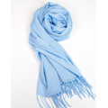 Голубой однотонный шарф-палантин с бахромой