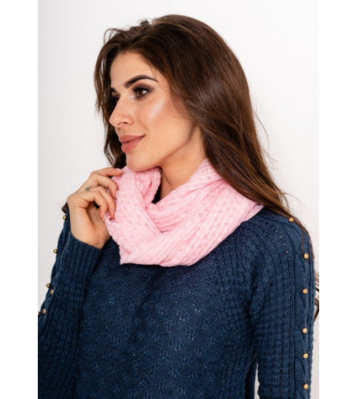 Розовый однотонный шарф-хомут декоративной вязки