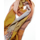 Гірчичний картатий шарф-палантин з бахромою