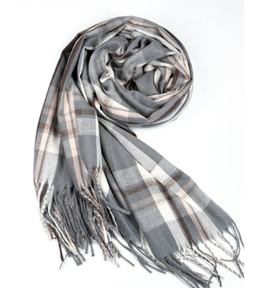 Серый клетчатый шарф-палантин из кашемира