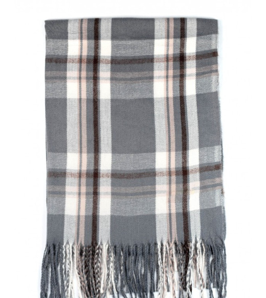 Сірий картатий шарф-палантин із кашеміру
