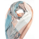 Бежево-серый клетчатый шарф-палантин с бахромой