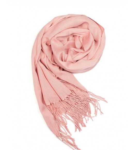 Персиковый однотонный шарф-палантин с бахромой