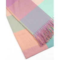 Сиренево-мятный клетчатый шарф-палантин из кашемира