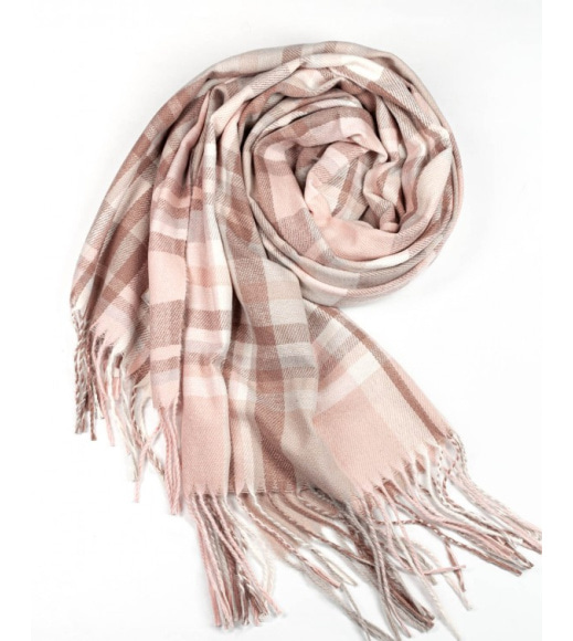 Розовый клетчатый шарф-палантин из кашемира