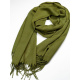Оливковый однотонный шарф-палантин с бахромой