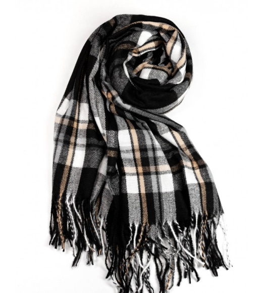 Черный клетчатый шарф-палантин из кашемира