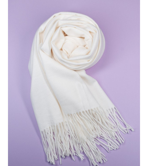 Кашемировый шарф палантин белого цвета