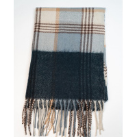 Темно-синий с голубым шерстяной шарф в клетку