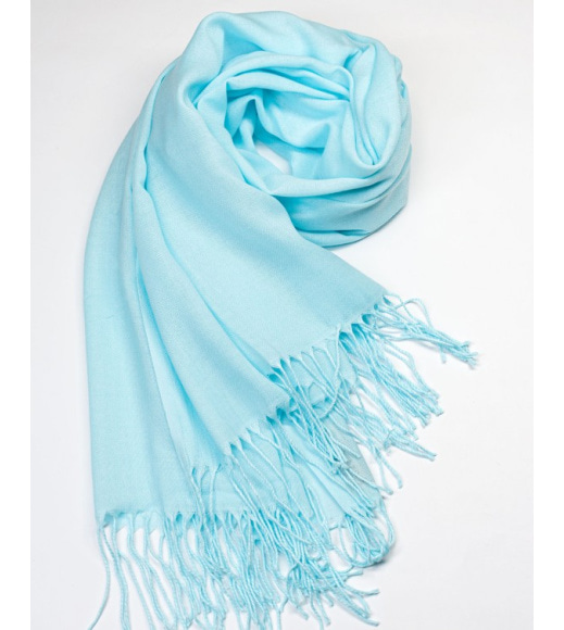 Бирюзовый однотонный шарф-палантин с бахромой